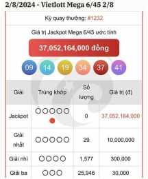 ảnh chụp màn hình kết quả xổ số mega 6/45 hôm nay